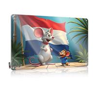 Letrero de lata con texto en inglés "Two Mice Celebrate In Front Of Dutch Flag" (30 x 40 cm)