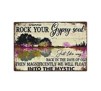Letrero de lata de árbol con texto en inglés "I Wanna Rock Your Gypsy Soul Just Like Way Back in The Days of Old Then Magnificently We Will Float Into The Mystic", letreros retro regalos para mamá