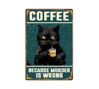 Letrero de lata de café de gato negro vintage divertido para el hogar o la cocina, decoración de pared Because Murder Is Wrong Cafe Bar, decoración de metal, 8 x 12 pulgadas