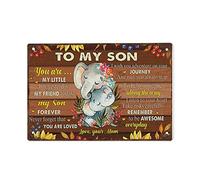 Letrero de lata de elefante con texto en inglés "To My Son You are My Little Boy My Son Forever Never Forget That You are Loved Love Your Mom", letreros retro para el hogar, regalos para mamá, papá y
