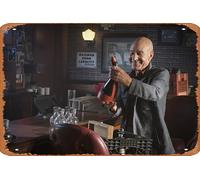 Letrero de lata de personajes de película retro, Patrick Stewart, Jean-Luc Picard, decoración divertida, pósteres de estrellas, habitación hippie, retro, dibujos animados, animación, coche, metal