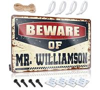 Letrero de lata divertido con texto en inglés «Beware Of Mr. Williamson» (20 x 30 cm)