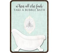 Letrero de lata divertido de 5.5 x 8 pulgadas con texto en inglés "When All Else Fails Take A Bubble Bath" para decoración del hogar, baño, decoración de baño, regalo de inauguración de la casa