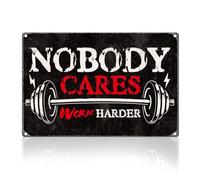 Letrero De Lata Entrenamiento con Pesas A Nadie Le Importa Esfuérzate Más Inspirador Placa Metálica Divertido Cartel De Metal Impermeable Letreros De Estaño para Pared Restaurante Cocina 20X30Cm