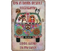 Letrero de lata hippie con texto en inglés "Peace Car On A Dark Desert Highway Cool Wind in My Hair", letrero de metal divertido vintage para pared, cocina, jardín, baño, granja, decoración del hogar
