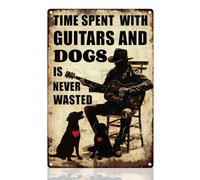 Letrero De Lata Hombre Tocando La Guitarra El Tiempo Dedicado A La Guitarra Y Al Perro Nunca Será Desperdiciado Letrero De Metal Divertido Letreros De Estaño Resistente Cartel De Metal 20X30Cm
