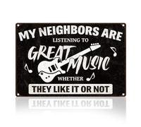 Letrero De Lata Mis Vecinos Están Escuchando Buena Música. Letrero De Metal Divertido Cartel De Chapa Impermeable Cartel De Metal para Jardín Baño Taller 20X30Cm