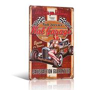 Letrero de lata para garaje de Leikai con texto en inglés "Full service Sign Rat Rod Garage 20 x 30 cm