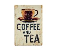 Letrero de lata retro con estampado de taza de café y té, letrero de metal vintage para decoración de pared para el hogar, bar, cafetería, póster de metal de 8 x 12 pulgadas