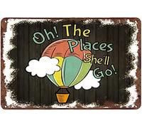 Letrero de lata retro oh The Places She'll, go, It's a Great Big World, decoración vintage de cocina, decoración de verano, divertida decoración de pared para el hogar, cafeterías, oficinas, tiendas