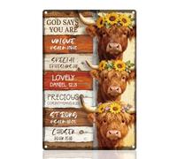 Letrero De Lata Versos Inspiradores De Vaca De Las Tierras Altas Que Dios Dice Que Eres Cartel De Metal Resistente Y Duradera Cartel De Chapa Decoración Letrero De Metal para Garaje 20X30Cm