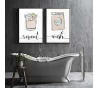 Letrero de lavandería con pliegue en seco y lavado abstracto, pintura en blanco y negro, carteles e impresiones en lienzo, cuadro artístico de pared, decoración moderna del hogar 35x50cmx2 sin marco