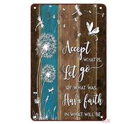 Letrero de libélula con texto en inglés "Accept What Is Let Go Of What Was Have Faith In What Will Be Tin Sign Chic Art Wall Metal Decor" Funny Iron Plaque Signs Gift for Room Bar Office 20.3x30.5 cm