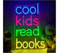 letrero de luces de neón Letrero de neón LED "Niños geniales leen libros" letras artísticas iluminación pared decoración habitación, 28,5×42cm