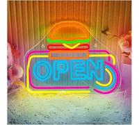 letrero de luces de neón Para lámpara de neón Hamburguesa abierta para letrero para luz nocturna regulable con alimentación