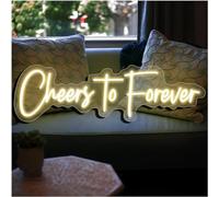 Letrero de luz de neón LED "Cheers to Forever", letrero de neón LED transparente, decoración de boda de acrílico para colgar en la pared (71 x 21 cm)