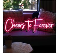 Letrero de luz de neón LED "Cheers to Forever", letrero de neón LED transparente, decoración de boda de acrílico para colgar en la pared (rosa, 71 x 21 cm)