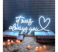 Letrero de luz de neón LED Letreros de neón It was Always You, Decoración de fiesta de boda Luces de neón LED personalizadas USB, Lámparas de noche for colgar en la pared Letrero luminoso, 58X27 cm
