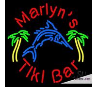 Letrero de luz de neón LED real personalizado Tiki Bar con tiburón y dos tubos LED hechos a mano para decoración de pared de cueva de hombre, PVC, 14 x 17 pulgadas