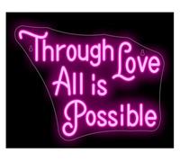 Letrero de luz de neón Letrero luminoso de neón "A través del amor todo es posible", para decoración habitaciones, fiestas 40 x 30 cm(B)