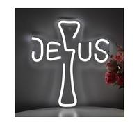 Letrero de luz de neón Letrero luminoso LED de neón con forma cruz Jesús para iglesia tienda para fiesta evento o pared 24,9cm×27,6cm