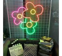 Letrero de luz LED de neón de flores coloridas, luces LED visuales de pared, decoración de negocios, lámpara de neón para festivales, Navidad, boda, fiesta, mural, ancho: 40 cm
