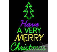 Letrero de luz LED de neón real con texto en inglés "Happy Christmas And Happy New Year", tubo LED hecho a mano para decoración de pared de cueva de hombre, PVC, 14 x 17 pulgadas