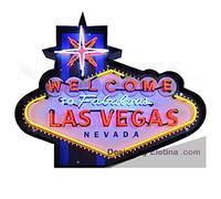 Letrero de luz LED de neón real con texto en inglés "Welcome To Fabulous Las Vegas" en forma de lata de acero hecho a mano, tubo LED para decoración de pared de cueva de hombre, PVC, 14 x 17 pulgadas