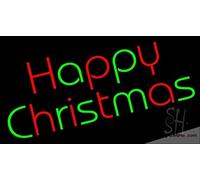 Letrero de luz LED de neón real con texto "Happy Christmas", tubo hecho a mano para decoración de pared de cueva de hombre, PVC, 14 x 17 pulgadas