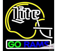 Letrero de luz LED de neón real de St Louis Rams Go Rams Teams hecho a mano, tubo LED para decoración de pared de cueva de hombre, PVC, 14 x 17 pulgadas