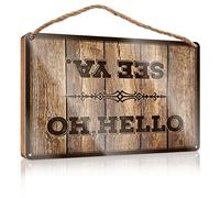 Letrero de madera colgante con texto en inglés "Oh Hello, See Ya", letrero de madera para porche de otoño (20 x 30 cm)