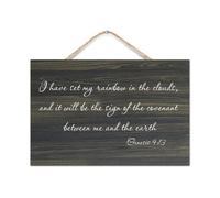Letrero de madera colgante Génesis 9:13 I Have Set My Rainbow in The Clouds,And It Will Be The Sign of The Covenant between Me Quotes Wall Art Welcome Wood Sign For Kitchen Bedroom Home Decor