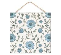 Letrero de madera con diseño de flor mogol en azul, decoración primitiva, vintage, chinoiserie chic, índigo, letrero vertical de madera para mesa interior y entrada, 12 x 12 pulgadas