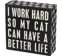 Letrero de madera con forma de caja recortada con estampado de pata de Primitives by Kathy, papel de 5"" cuadrado, gato, mejor vida