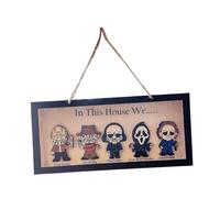 Letrero de Madera con Forma de Personaje de Terror para decoración de Halloween, Regalo en Esta casa, Letrero de Terror para la Entrada del Dormitorio, Colgante