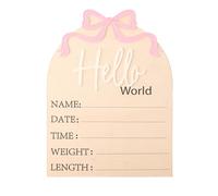 Letrero de Madera con Lazo Rosa para Recién Nacidos Hello World, Anunciar el Nacimiento de un Bebé Ideal para Baby Shower en la Guardería del Hospital