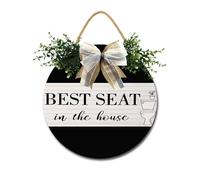 Letrero de madera con texto en inglés "Best Seat In The House" para decoración de porche delantero, letrero de madera rústica, decoración de pared con nudo de lazo para puerta de pared de porche del