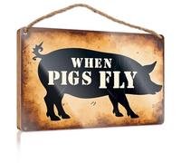 Letrero de madera con texto en inglés "Chill Wood When Pigs Fly". Juego de decoración de baño y cocina (23 x 35 cm)
