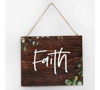 Letrero de madera con texto en inglés "Faith Primitive Decoration" para decoración del hogar para mesa al aire libre, 10 x 12 pulgadas