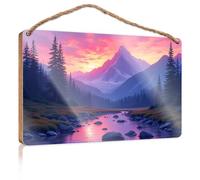 Letrero de madera con texto en inglés "Friends For Home Decor Mountain Sunset Reflections In Nature", decoración retro para muebles de cueva de hombre (20 x 30 cm)