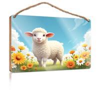 Letrero de madera con texto en inglés "Friends For Home Decor Pastoral Bliss: A Lamb In A Flower Garden" (20 x 30 cm)