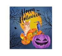 Letrero de madera con texto en inglés "Happy Halloween", calabaza, bruja, gato, luna, murciélago, película de terror, vintage, para colgar en la pared, para sala de estar, dormitorio, puerta delantera