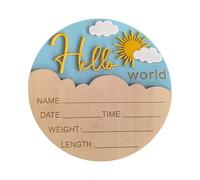 Letrero de madera con texto en inglés "Hello Character Baby Announcement" para fotografía de recién nacido, recuerdo de hospital, baby shower, guardería, arte de pared, accesorios para fotos