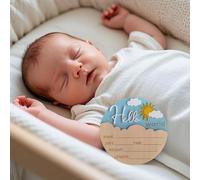 Letrero de madera con texto en inglés "Hello Character Baby Announcement" para fotografía de recién nacido, recuerdo de hospital, baby shower, guardería, arte de pared