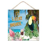 Letrero de madera con texto en inglés "It's Five O'clock Somewhere" para decoración de pared, vintage, Happy Hour, piscina, playa, lindo palé de madera, letrero para comedor, baño, puerta delantera