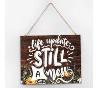 Letrero de madera con texto en inglés "Life Update Still A Mess Established", decoración de pared rústica, letrero colgante de tablón de madera para mesa, cocina, cabina, 10 x 12 pulgadas