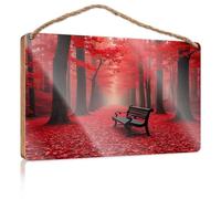 Letrero de madera con texto en inglés "Little Man Cave Autumn Serenity: A Bench In The Red Forest", regalo de madera para amigos y trabajo, regalos divertidos de oficina para Cowo (15 x 28 cm)