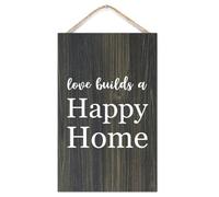 Letrero de madera con texto en inglés «Love Builds A Happy Home» de 25,4 x 40,6 cm para decoración de pared moderna con citas positivas, refranes rústicos para colgar en la pared, cartel de madera