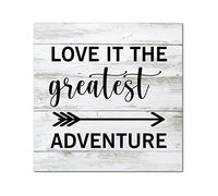 Letrero de madera con texto en inglés "Love It The Greatest Adventure", placa de pared de escritura cristiana, arte de pared clásico decorativo para puerta delantera, entrada, porche, bar, pub, fiesta