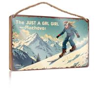 Letrero de madera con texto en inglés "No Solociting Empowering Women In Winter Sports: Just A Grl Girl Takes On Macho" (23 x 35 cm)